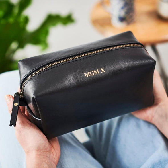 Personalised Compact Leather Wash Bag