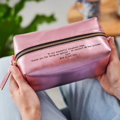 Personalised Womens Leather Wash Bag with Secret Message