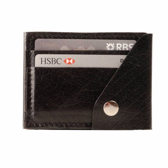 Leather Popper Credit Card Wallet Black