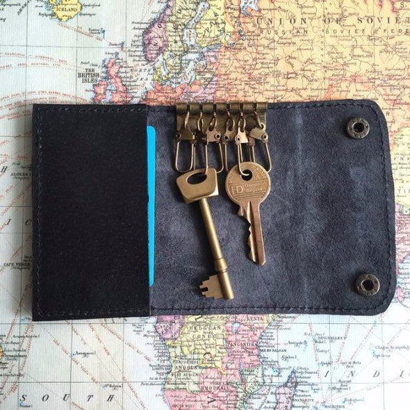 Black Leather Key Holder Open