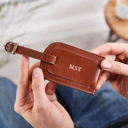 Dark tan personalised leather luggage tags