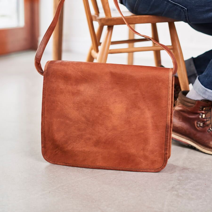 Large leather messenger bag for men