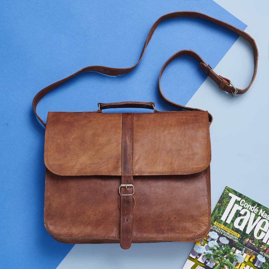Leather Messenger Laptop Bag