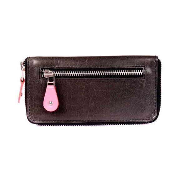 Leather Purse in black and pink