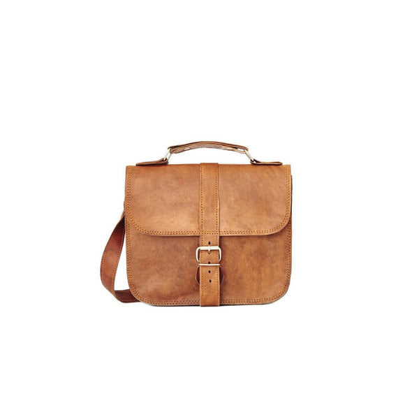 Mini leather shoulder bag with handle tan leather