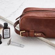 tan personalised wash bag for men