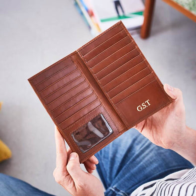 Breast wallet in dark tan leather