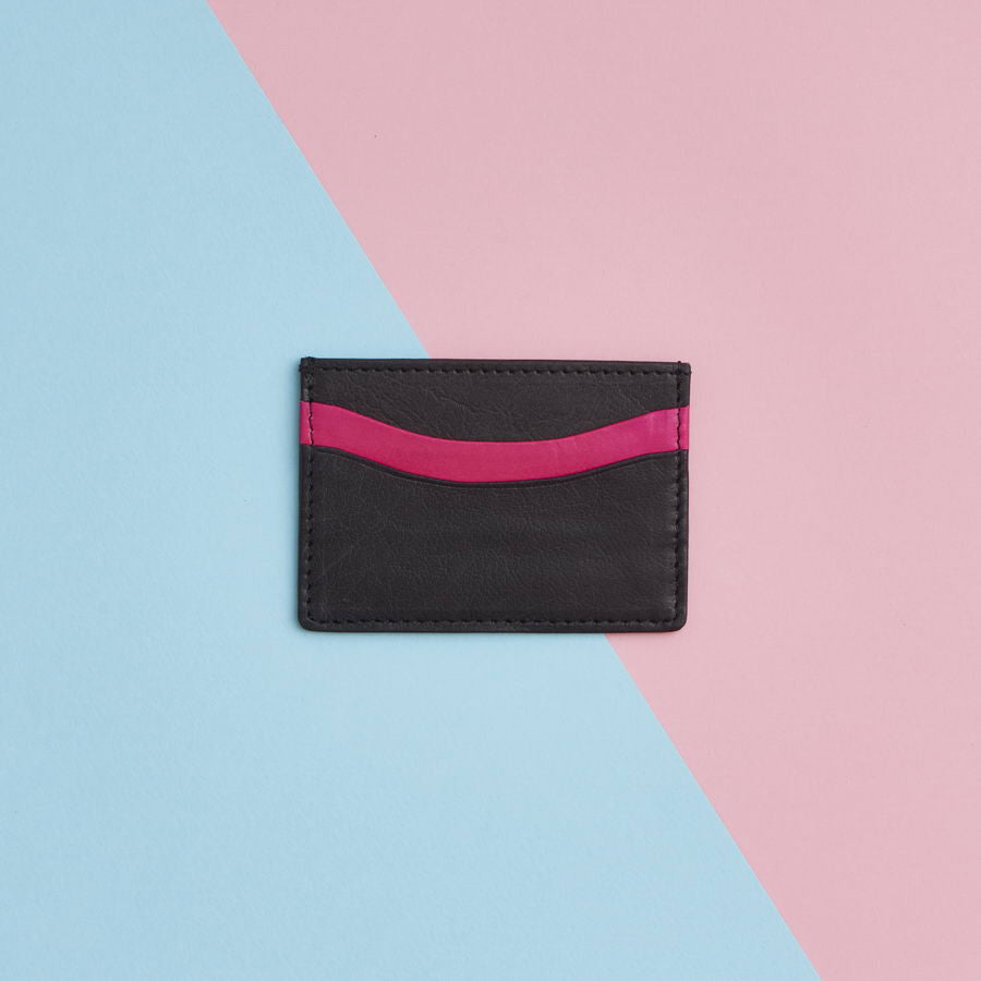 Womens Leather Credit Card Holder Black and Pink