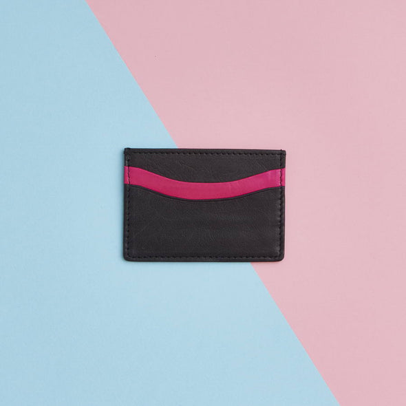 Womens Leather Credit Card Holder Black and Pink