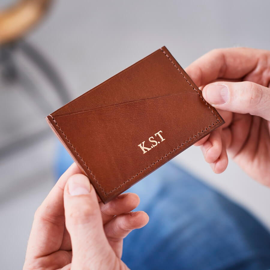 Dark tan leather card holder