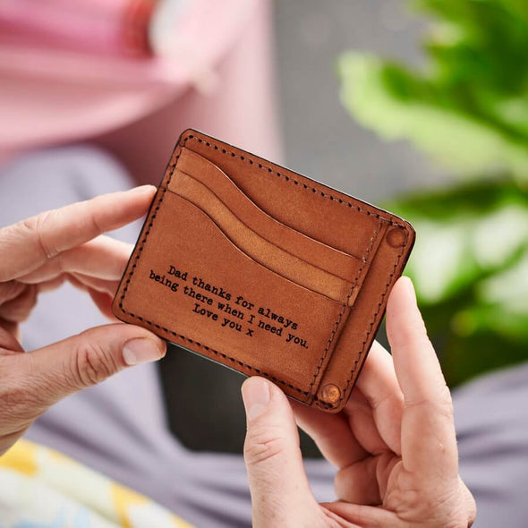 Rivet Leather Card Holder with Message