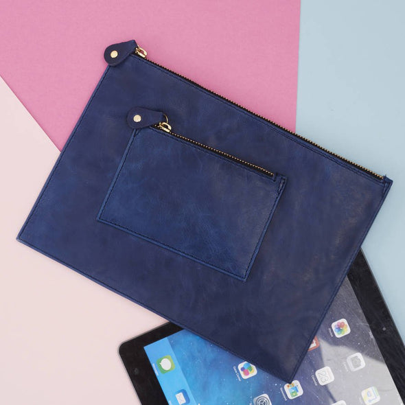 Leather iPad Clutch Bag Navy