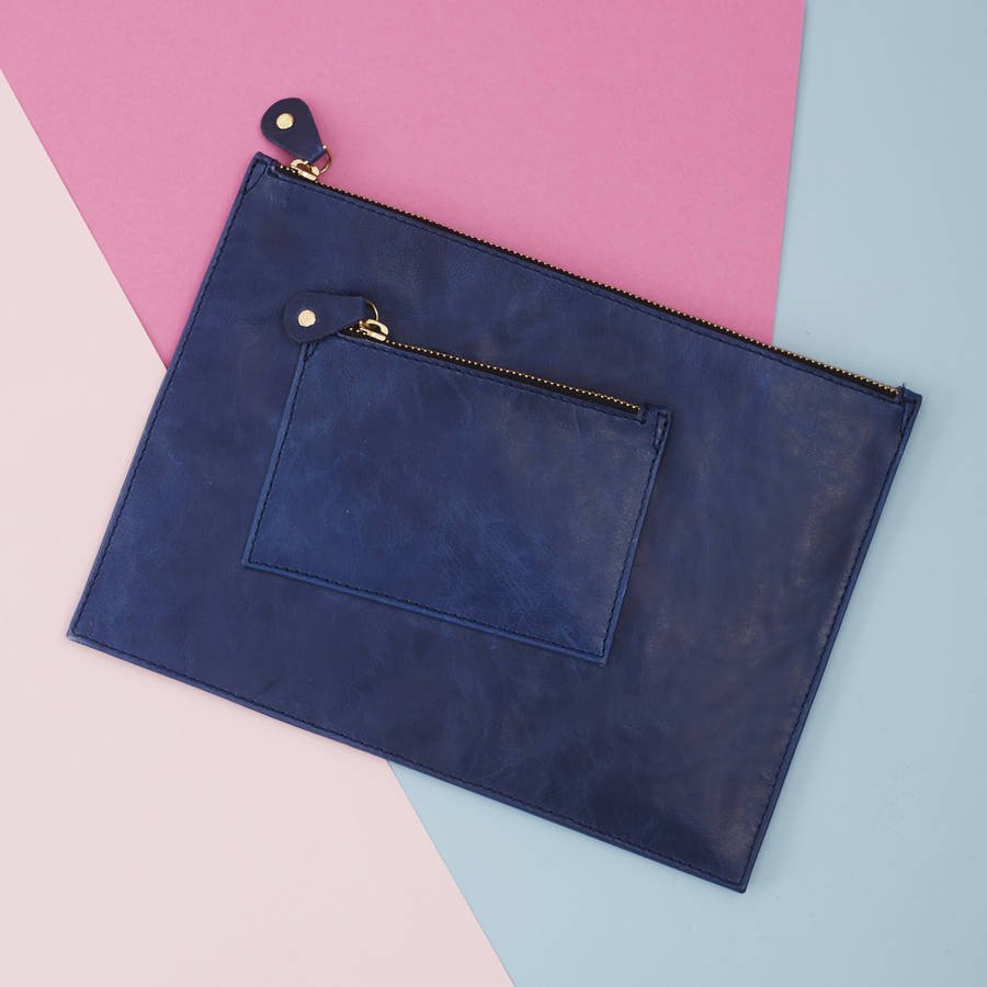 Leather iPad Clutch Bag Navy