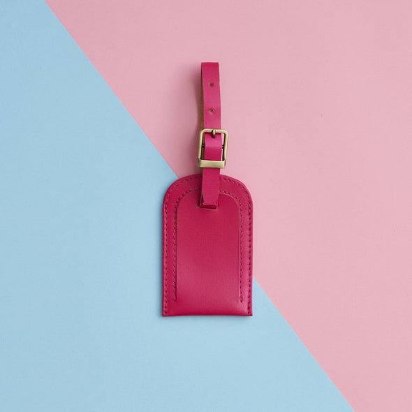 Leather Luggage Tag Bright Pink