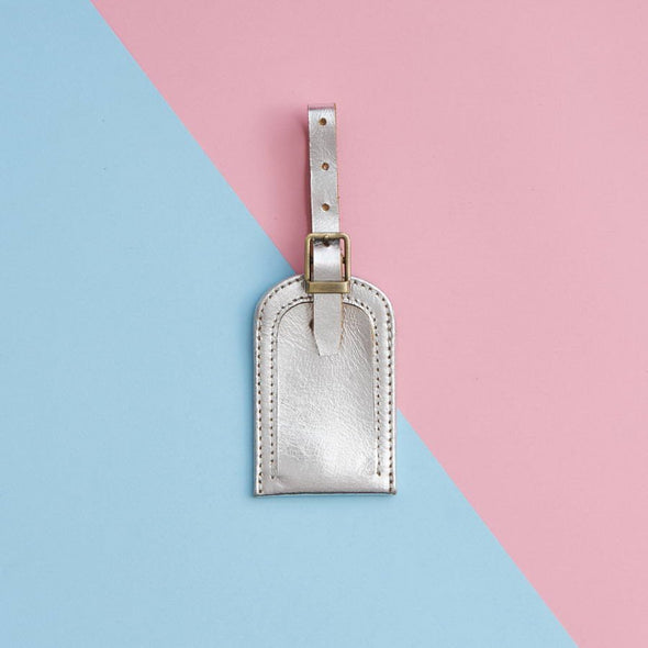 Leather Luggage Tag Silver