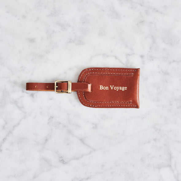 Tan embossed leather luggage tag