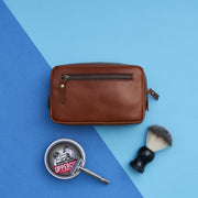 Brown leather shaving kit