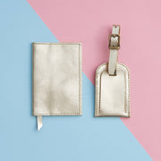 Leather Travel Set Metallic Gold passport cover and luggage tag