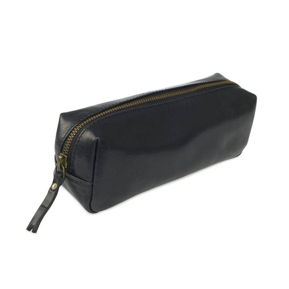 Black leather pencil case