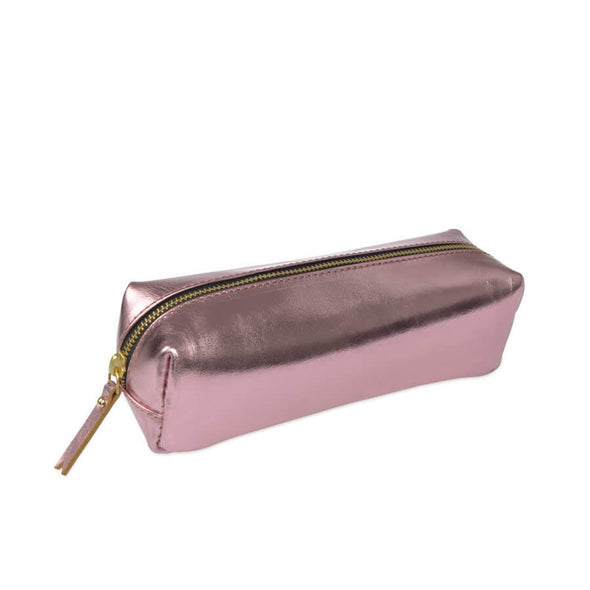 Metalic pink leather pencil case
