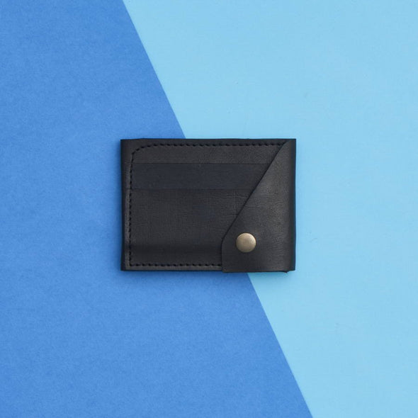 Leather Popper Credit Card Wallet Black