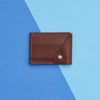 Leather Popper Credit Card Wallet Dark Tan