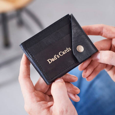 Leather wallet card holder black with personalisation
