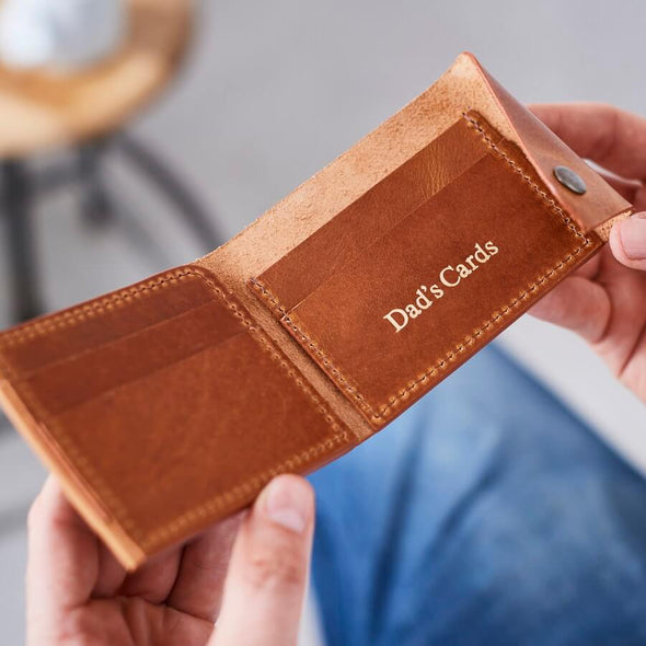 Tan leather wallet card holder inside