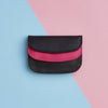 leather purse in black and pink with personalisation
