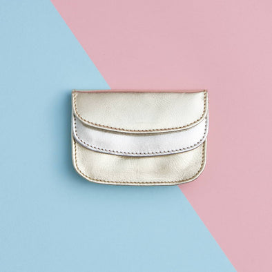Gold womens purse with embossing