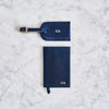 Navy leather travel set passport holder and luggage tag