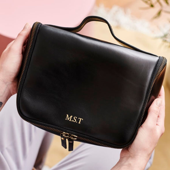 Personalised Luxe Leather Wash Bag for Women