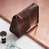 Dark brown leather mens wash bag