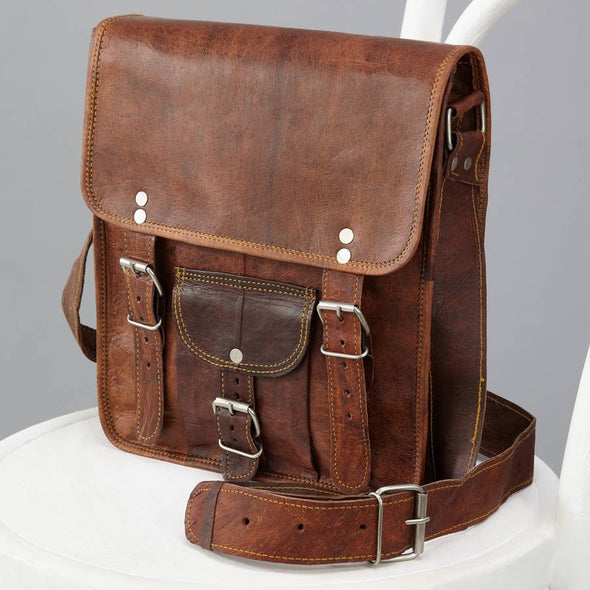Midi Long Leather Satchel with Front Pocket