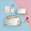 Metalic gold ladies leather travel set makeup bag and more