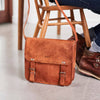 Mens leather satchel with embossed personalisation