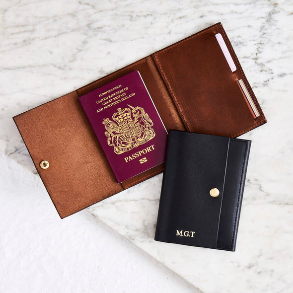 Personalised leather passport holder