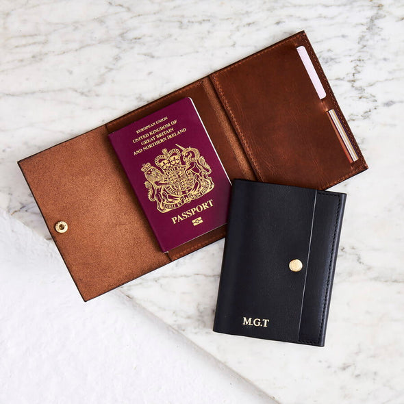 Passport cover in real leather with your name