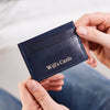 Navy leather card holder with embossing