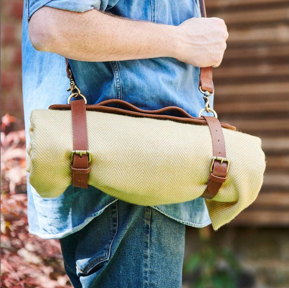 Personalised Leather Picnic Blanket Carrier