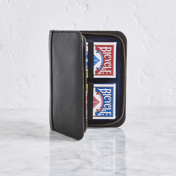 Black playing card holder with cards