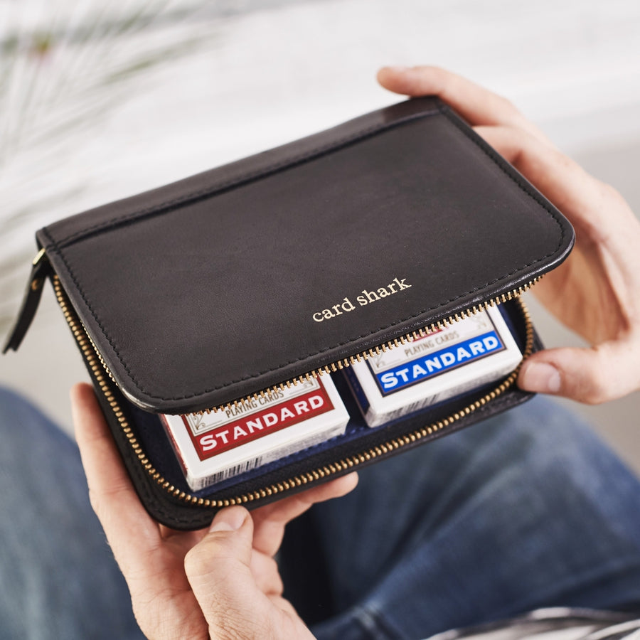 Leather Playing Card Holder With 2 Packs of Bicycle Playing Cards