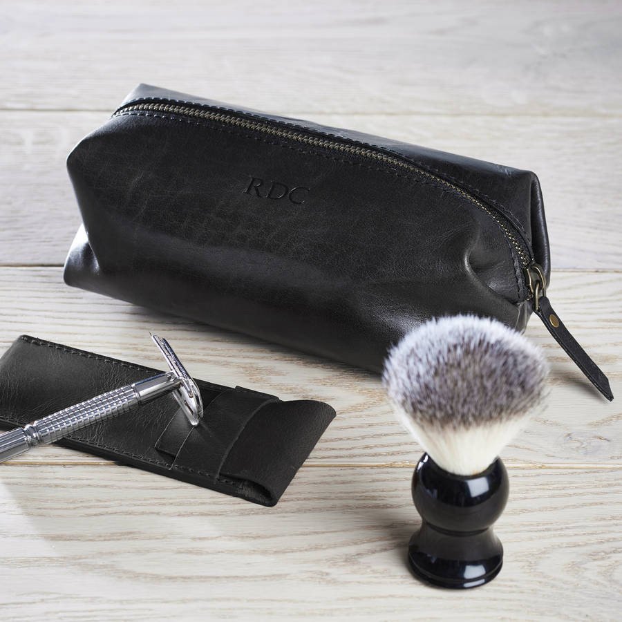 Leather Shaving Bag for Men Black