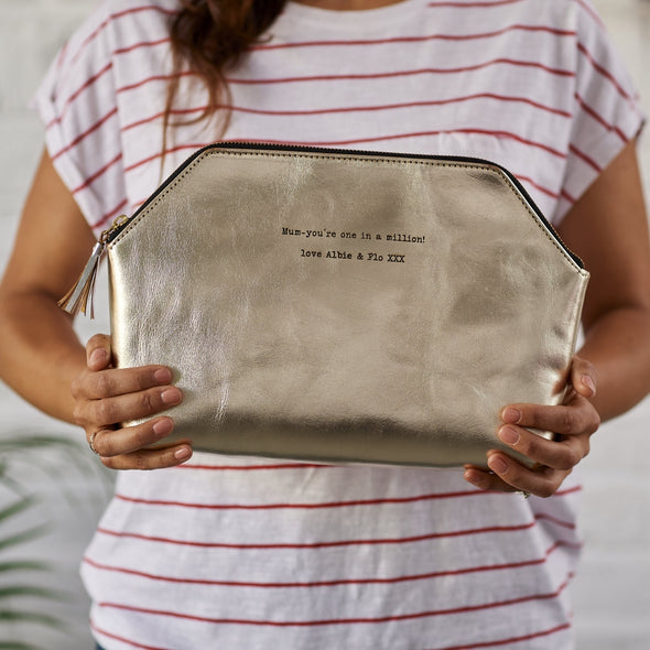 Solar clutch bag with message in silver