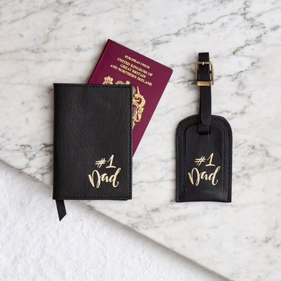 Dads travel set black with embossing passport cover and luggage tag