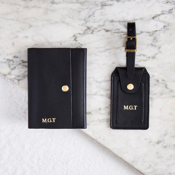 Personalised Luxe Leather Passport Cover and Luggage Tag Set