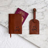 Tan leather travel set for dads with passport cover and luggage tag