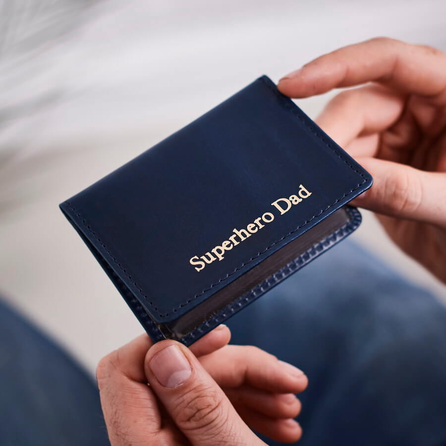Navy leather travel card holder