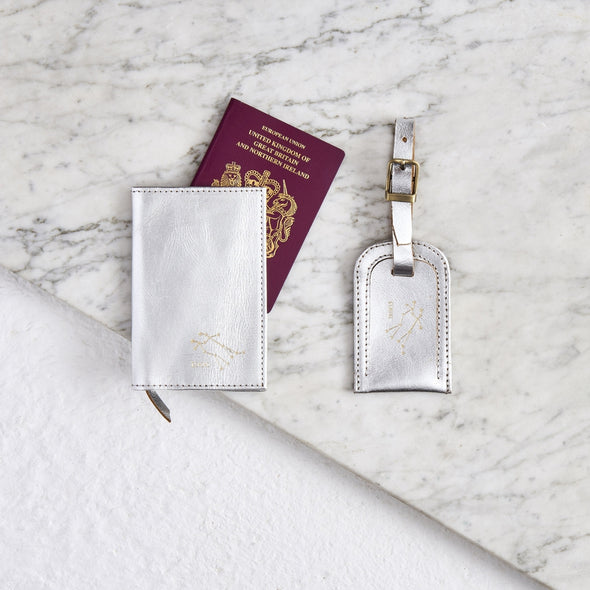 Silver luggage tag set