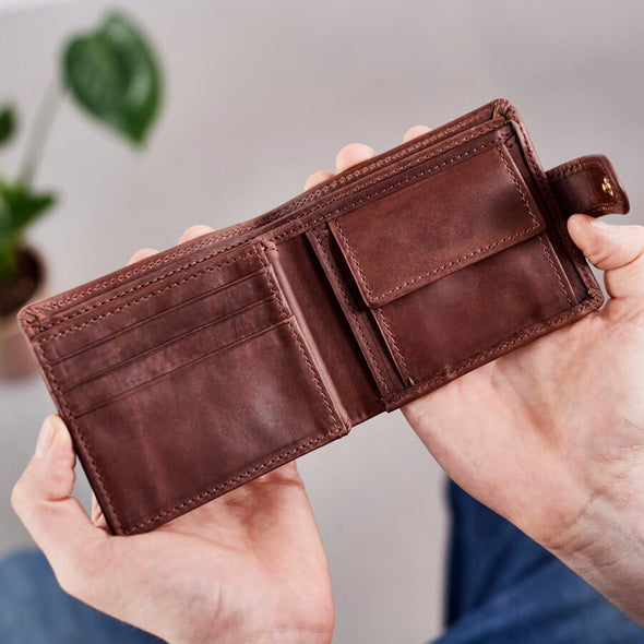  Dark Brown Leather Wallet with RFID blocking slots for cards